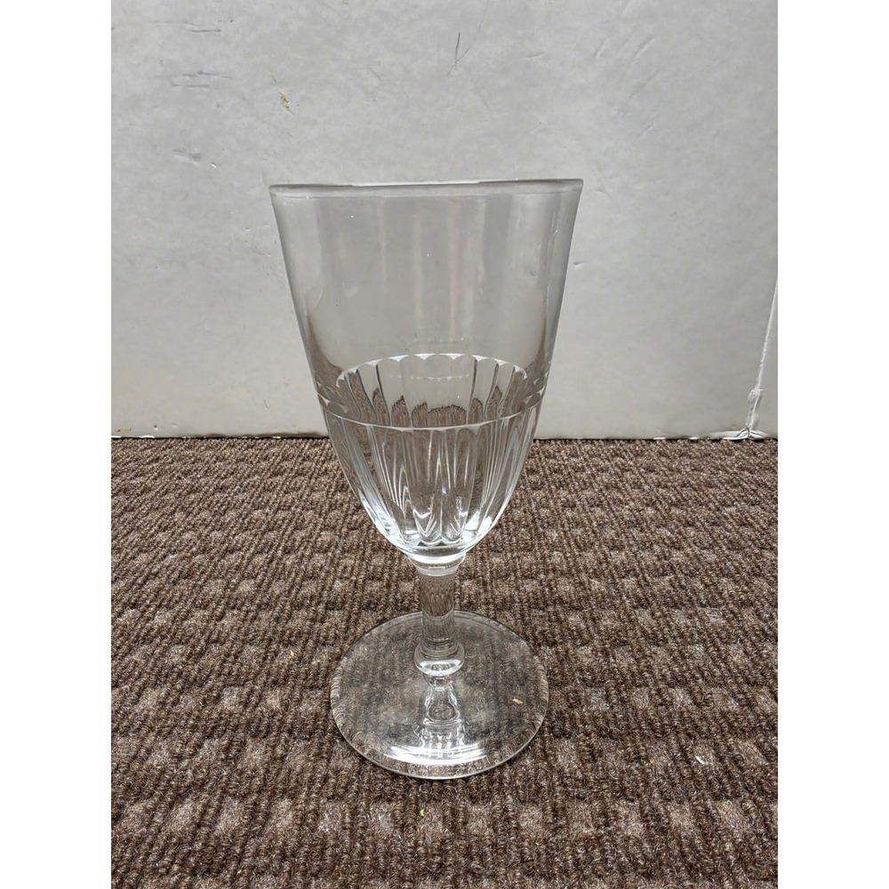 Vintage Clear Glass Wine Goblet Fluted Paneled Stemware 7.75 Inch